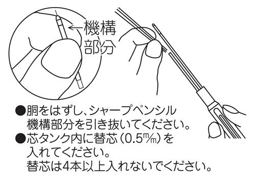 4F/4FCL/4Fgel/4FEシャープペンシルの替芯交換方法
