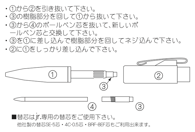 スタンペンGJr.ボールペンの替芯交換方法